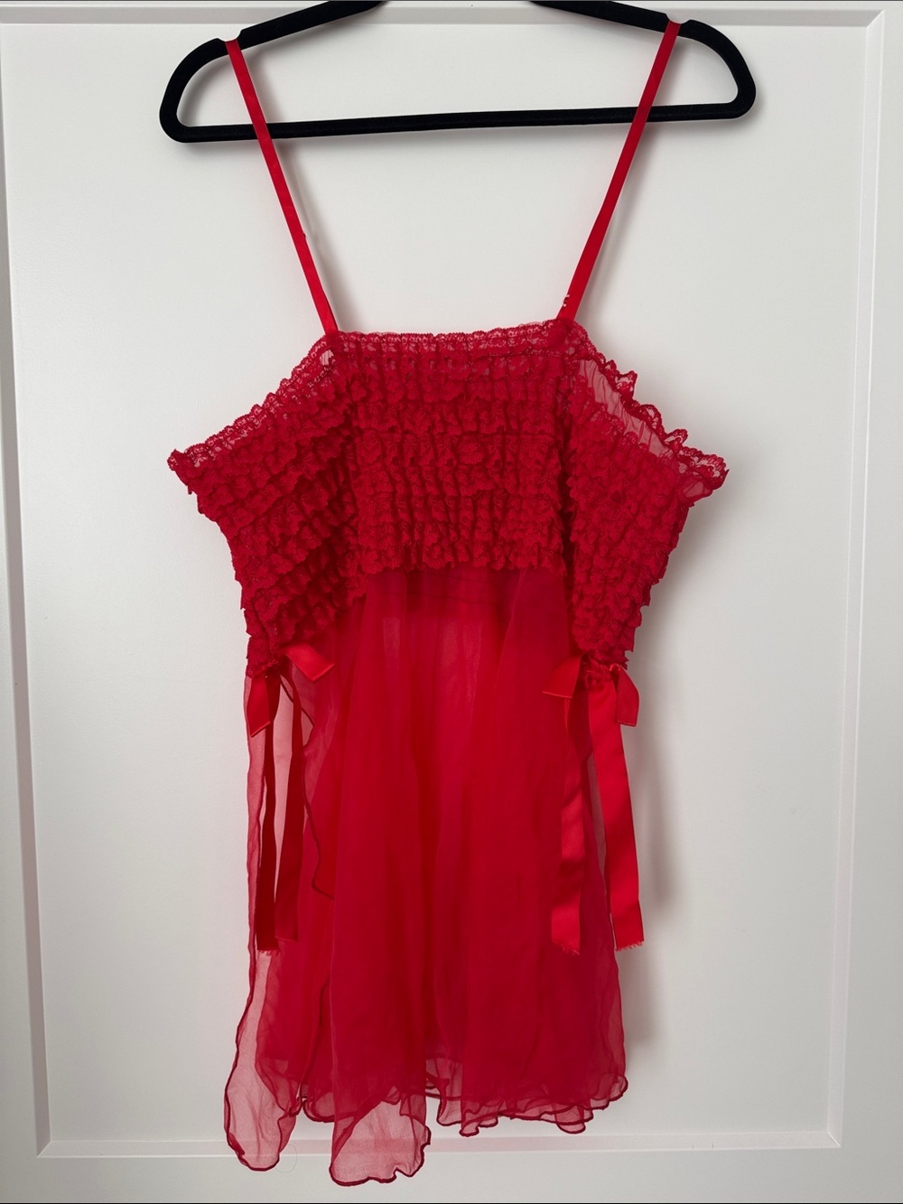 Red Sheer Ruffled Slip Dress